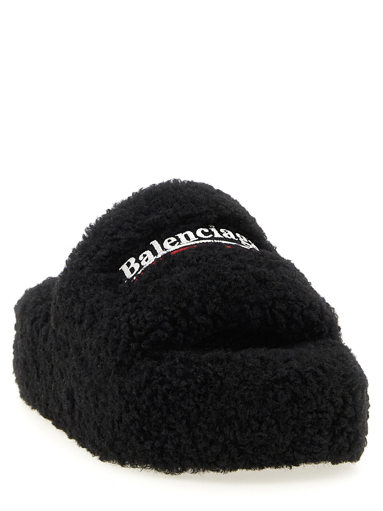 Balenciaga Furry Platform Slides Black