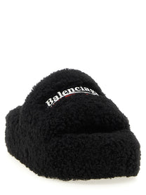 Balenciaga Furry Platform Slides Black