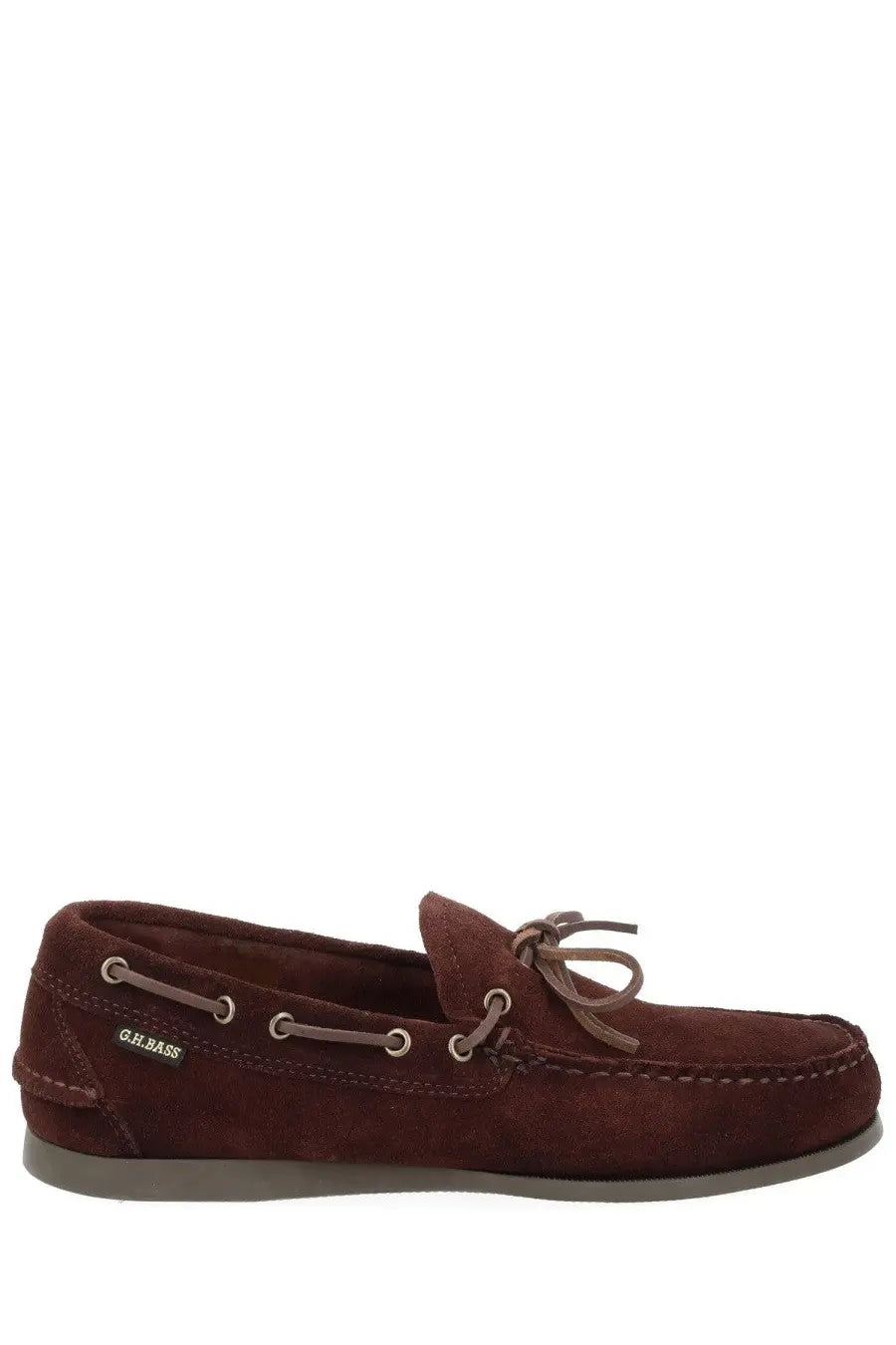 G.H. BASS men’s mocassino camp moc brown suede loafers with tied bow and silver eyelets