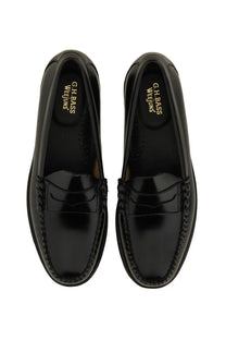 Black patent leather g.h. bass men’s mocassino weejun heritage larson loafer showing the back side