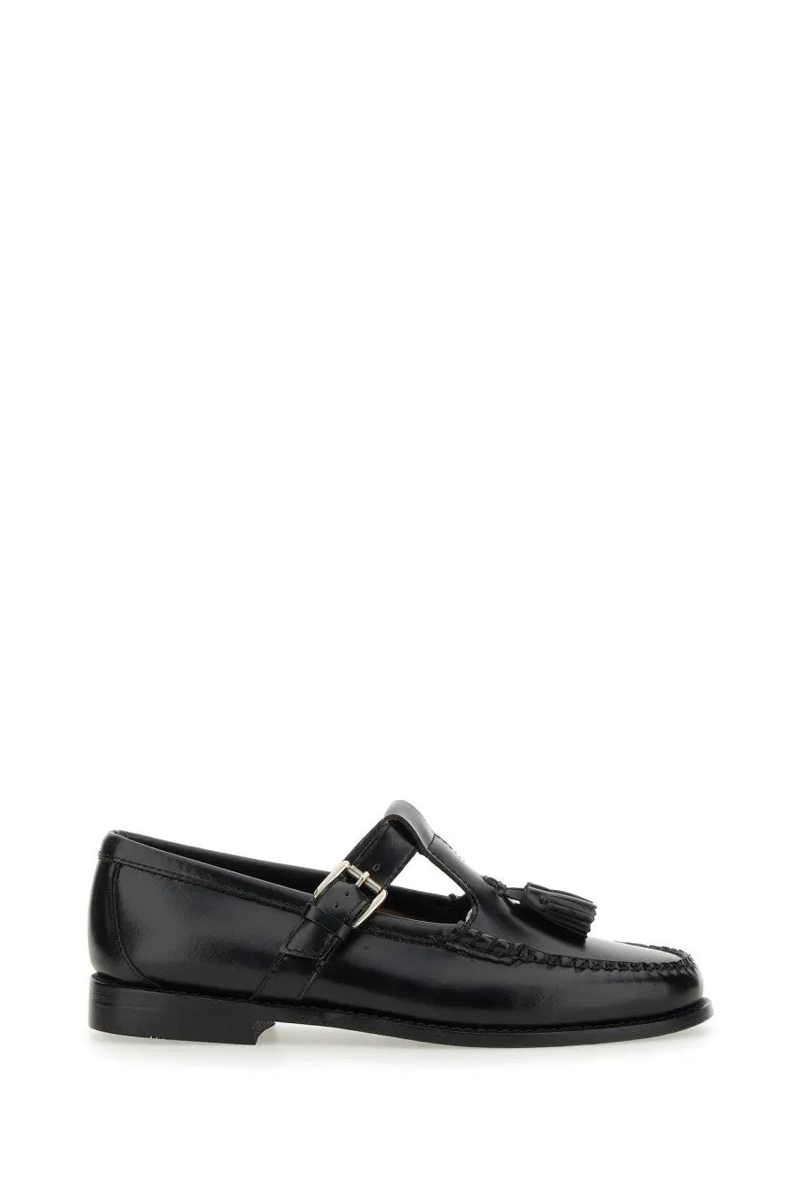 G.H. Bass women’s Mary Jane loafer black leather with tassels silver buckle and stitched detailing