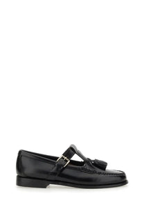 G.H. Bass women’s Mary Jane loafer black leather with tassels silver buckle and stitched detailing