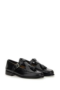 G.H. Bass women’s black patent leather Mary Jane loafer with tassels silver buckle and decorative stitching