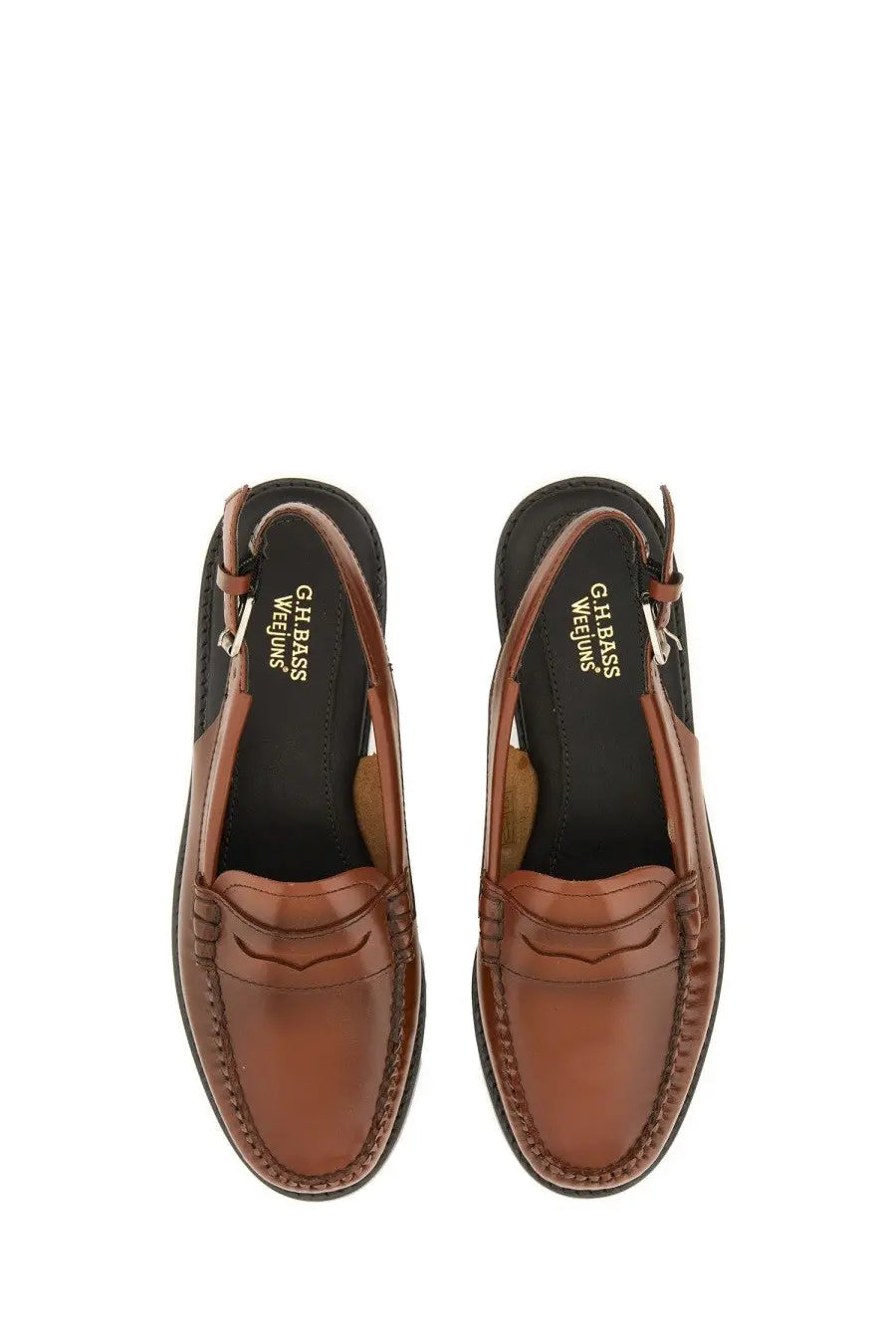 Brown leather loafers with classic moccasin design and stitched detailing in g.h. bass women’s moccasin weejun beige