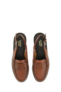 Brown leather loafers with classic moccasin design and stitched detailing in g.h. bass women’s moccasin weejun beige