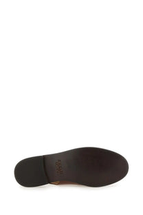 Brown leather sole with black rubber outsole and embossed logo on gh bass women’s moccasin weejun beige shoe
