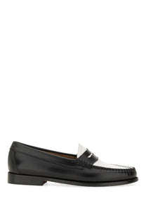 G.H. Bass women’s moccasin Weejuns penny loafer in black and white leather with polished finish