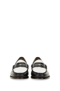 Black and white leather loafers with classic two-tone design from gh bass women’s moccasin weejuns penny black