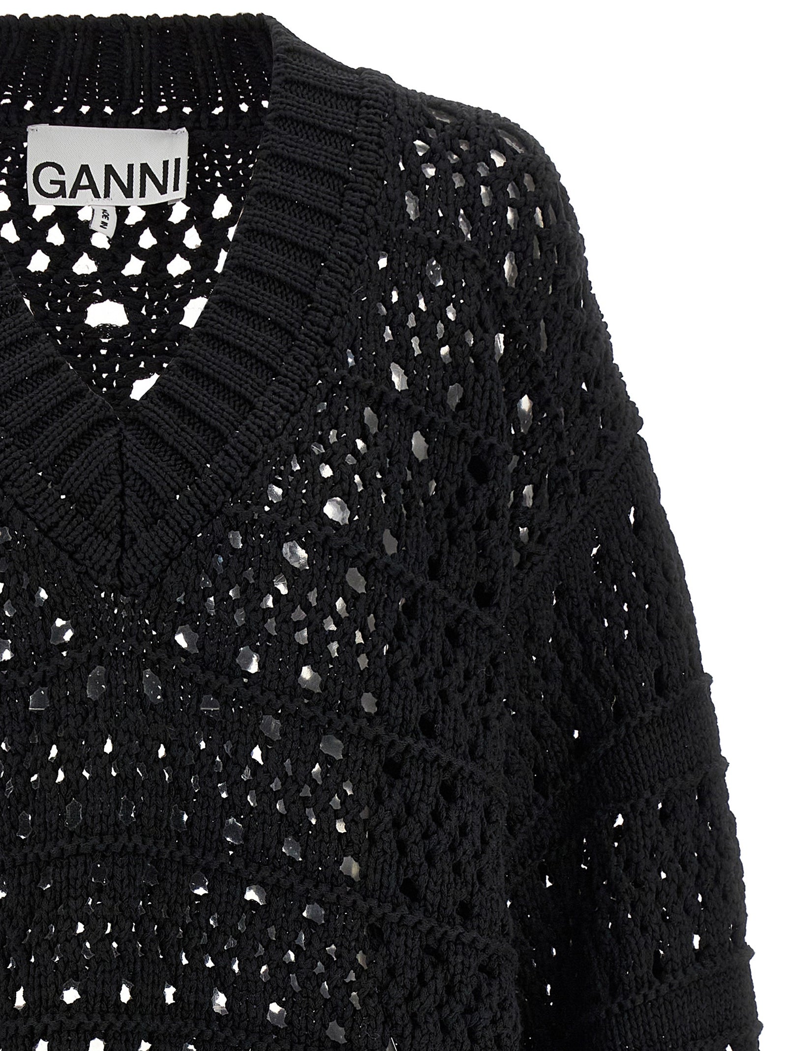 GANNI - GANNI - ’Black Crochet V-neck’ sweater - Women’s Knitwear