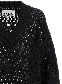GANNI - GANNI - ’Black Crochet V-neck’ sweater - Women’s Knitwear
