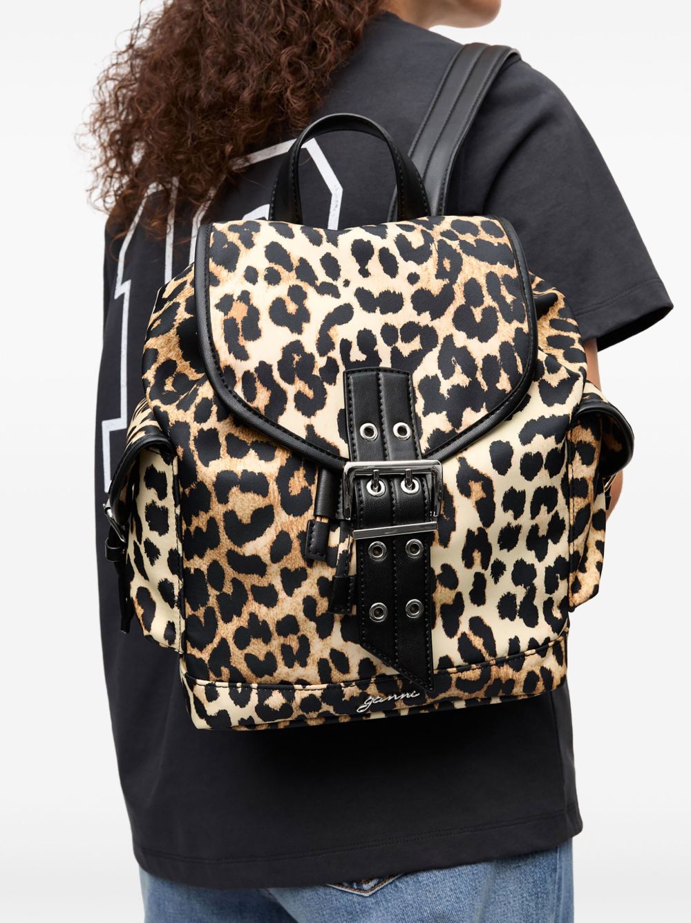 Ganni - Ganni Leopard Small Nylon Bucky Backpack - Backpacks