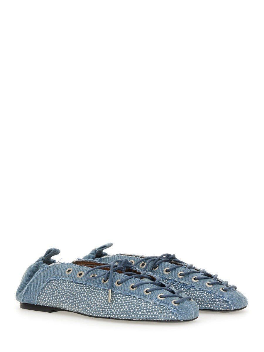GANNI - Ganni Lace Up Ballerina - Woman-&gt;FOOTWEAR-&gt;FLATS