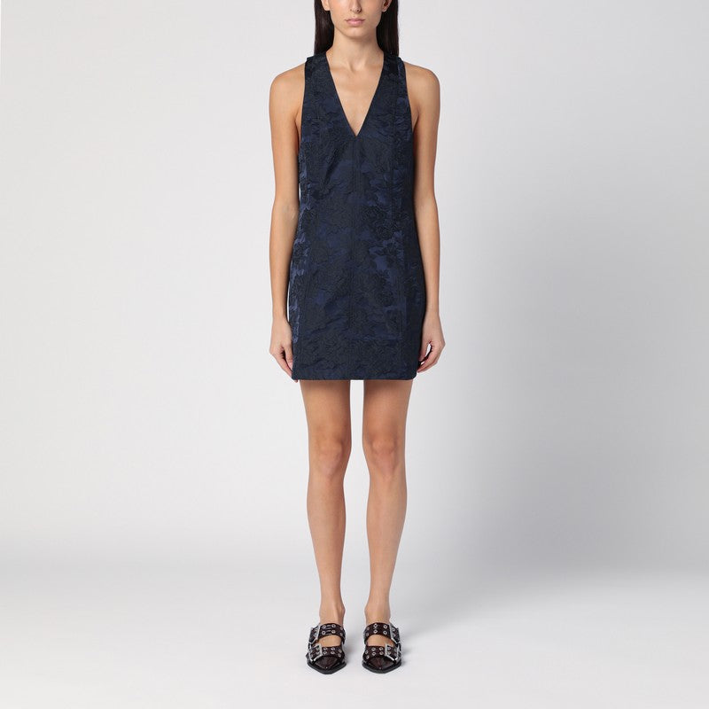 Ganni - GANNI Navy blue mini dress with knot detail - Dresses
