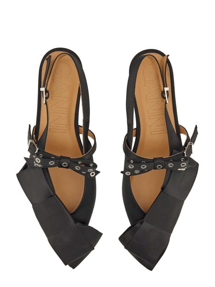 GANNI - Ganni Satin Ballerina - Woman-&gt;FOOTWEAR-&gt;FLATS