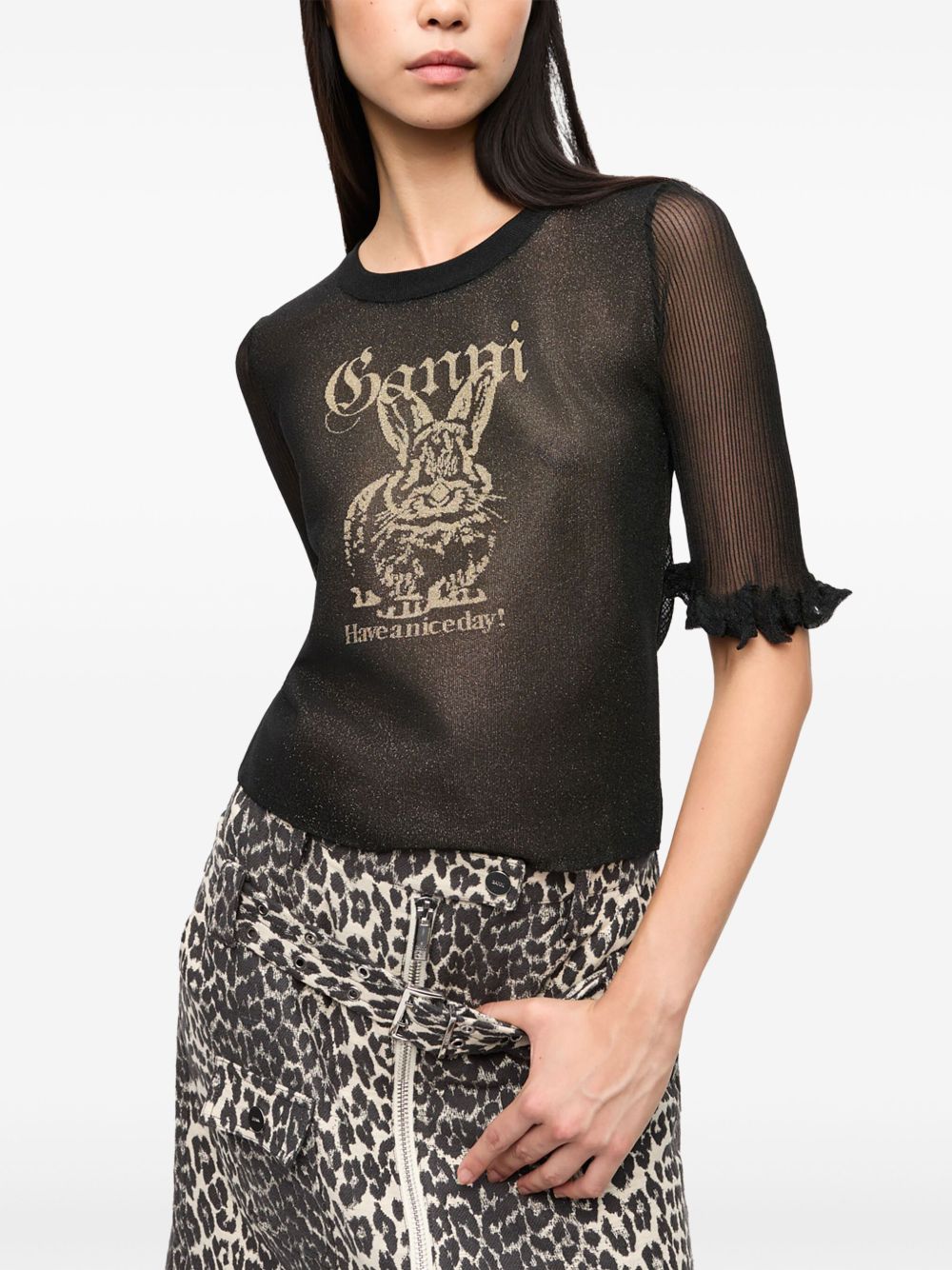 Ganni Ganni Sheer Jacquard Top Women’s Knitwear