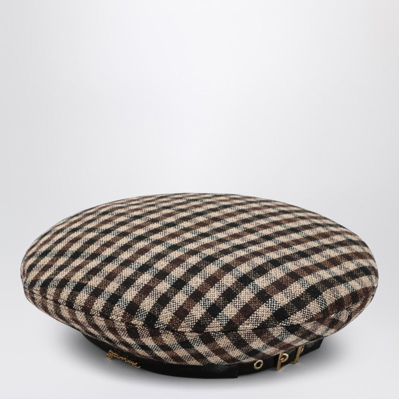 Ganni - GANNI Brown check wool beret - Scarves Hats &amp; Gloves