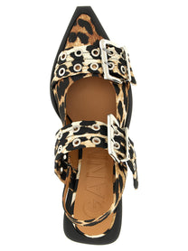 GANNI - GANNI - ’Leopard Satin Feminine Buckle’ slingback - Women’s Shoes