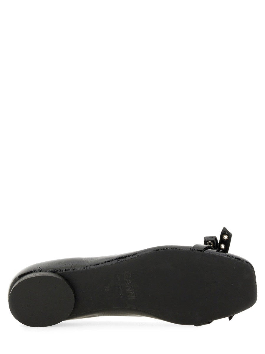 GANNI - Ganni Ballerina With Bow - Woman-&gt;FOOTWEAR-&gt;FLATS