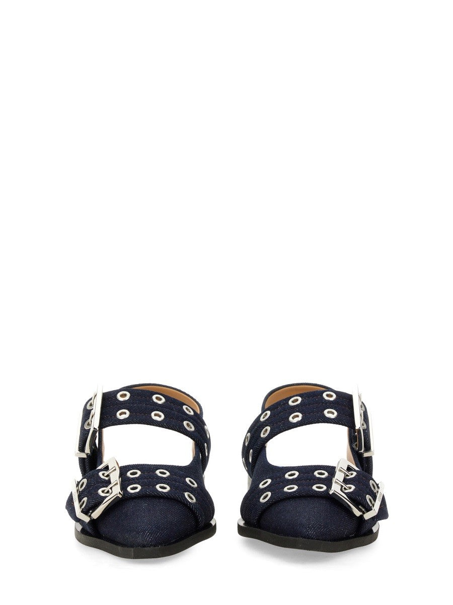 GANNI - Ganni Ballerina With Buckle - Woman-&gt;FOOTWEAR-&gt;FLATS