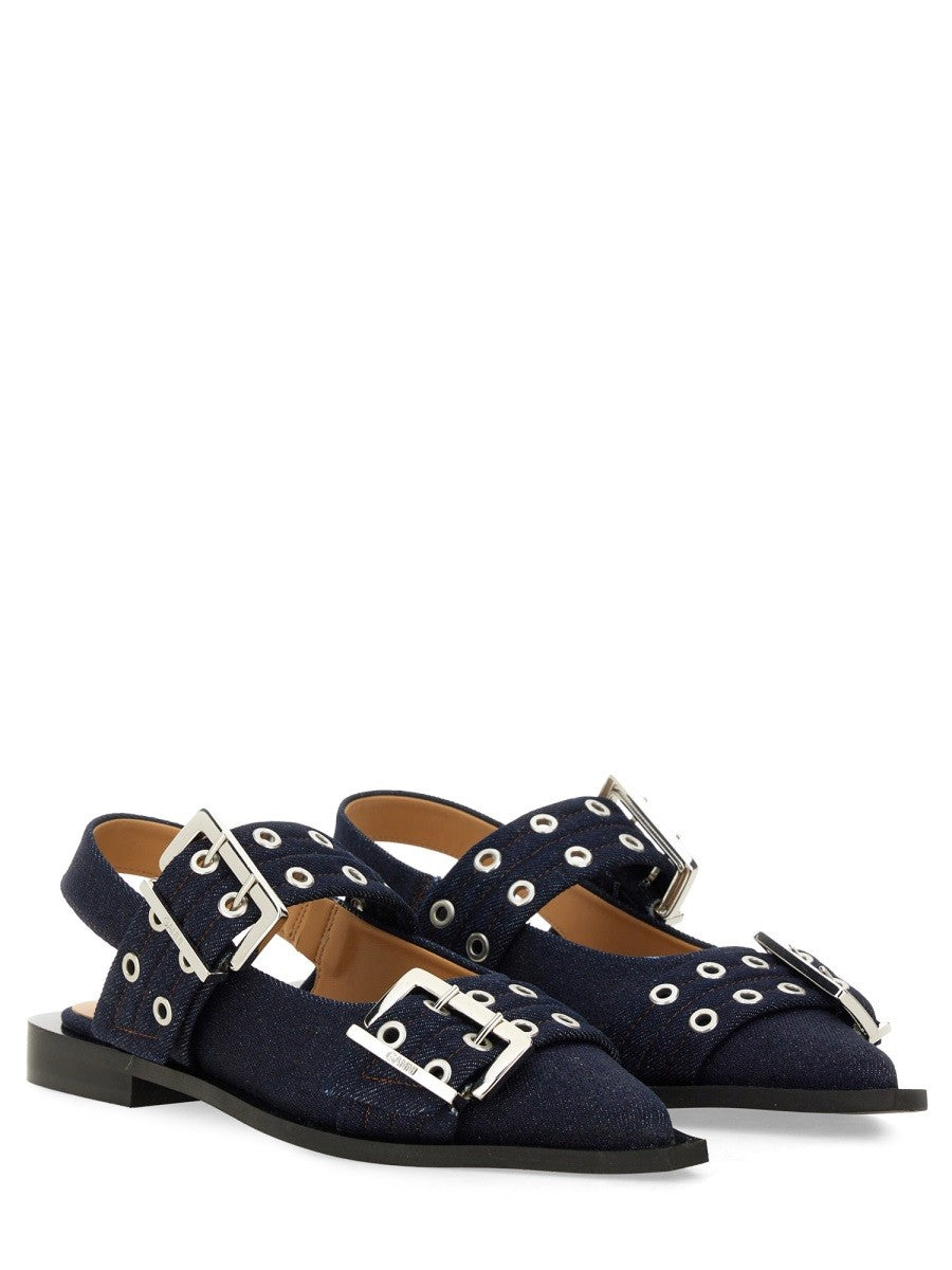 GANNI - Ganni Ballerina With Buckle - Woman-&gt;FOOTWEAR-&gt;FLATS