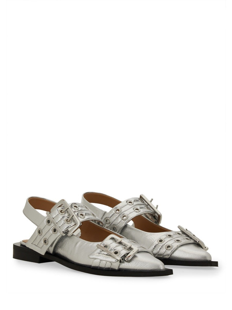 GANNI - Ganni Ballerina With Buckle - Woman-&gt;FOOTWEAR-&gt;FLATS
