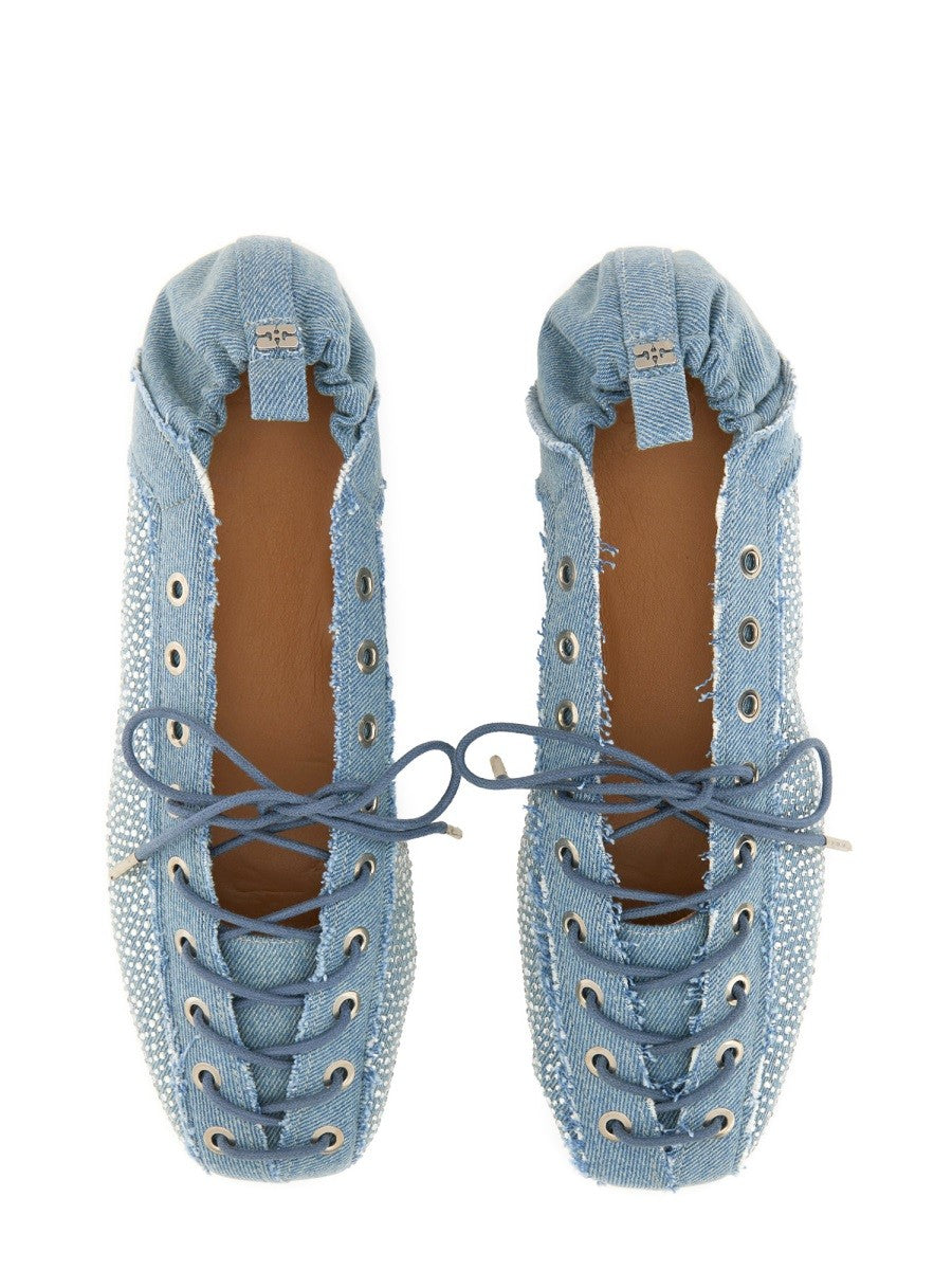 GANNI - Ganni Lace Up Ballerina - Woman-&gt;FOOTWEAR-&gt;FLATS