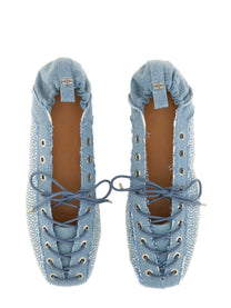 GANNI - Ganni Lace Up Ballerina - Woman-&gt;FOOTWEAR-&gt;FLATS
