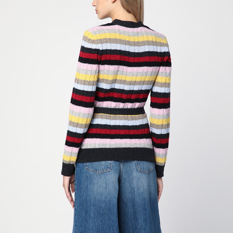 Ganni - GANNI Multicoloured striped cardigan with belt - Women’s Knitwear