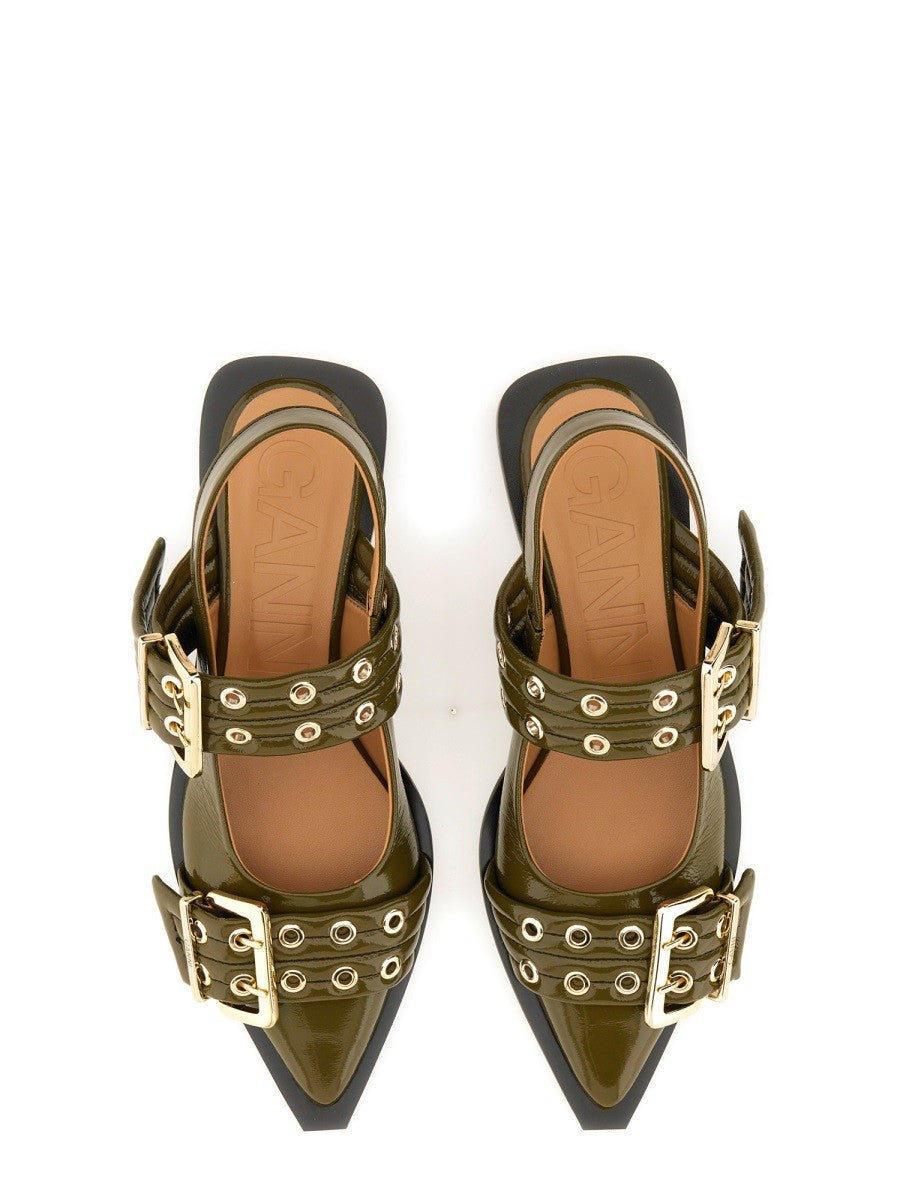 GANNI - Ganni Ballerina With Buckle - Woman-&gt;FOOTWEAR-&gt;FLATS