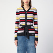Ganni - GANNI Multicoloured striped cardigan with belt - Women’s Knitwear