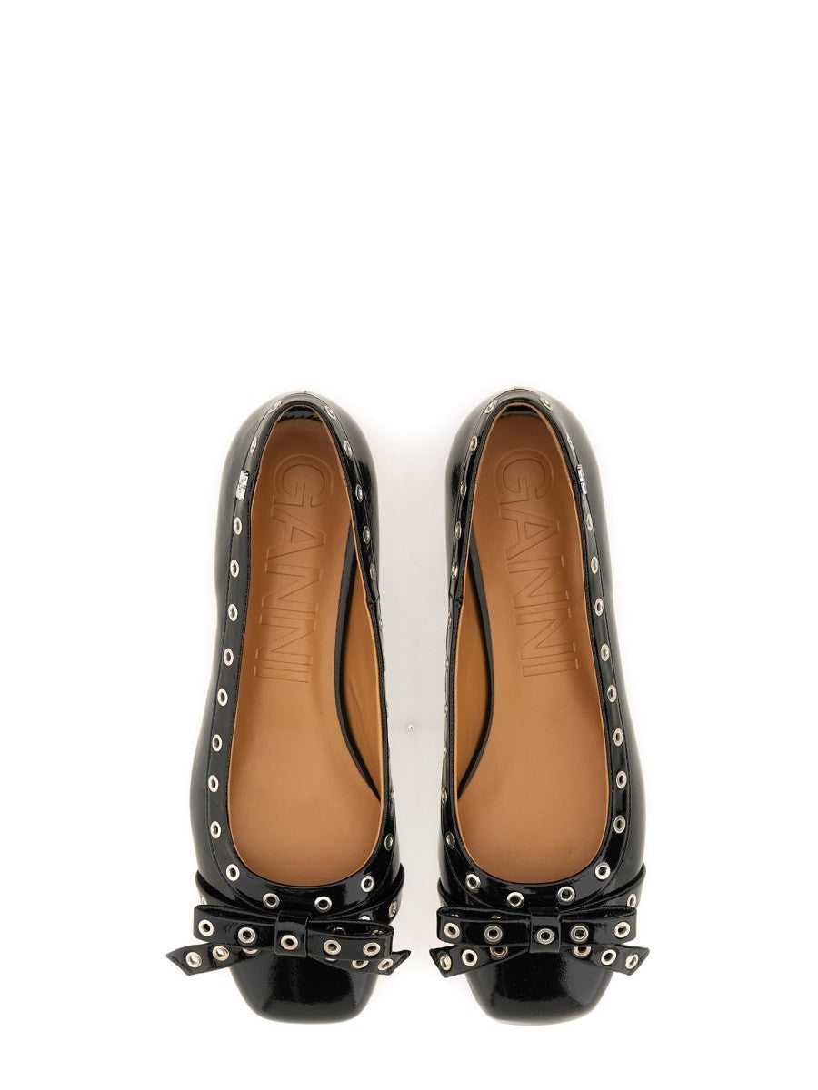 GANNI - Ganni Ballerina With Bow - Woman-&gt;FOOTWEAR-&gt;FLATS