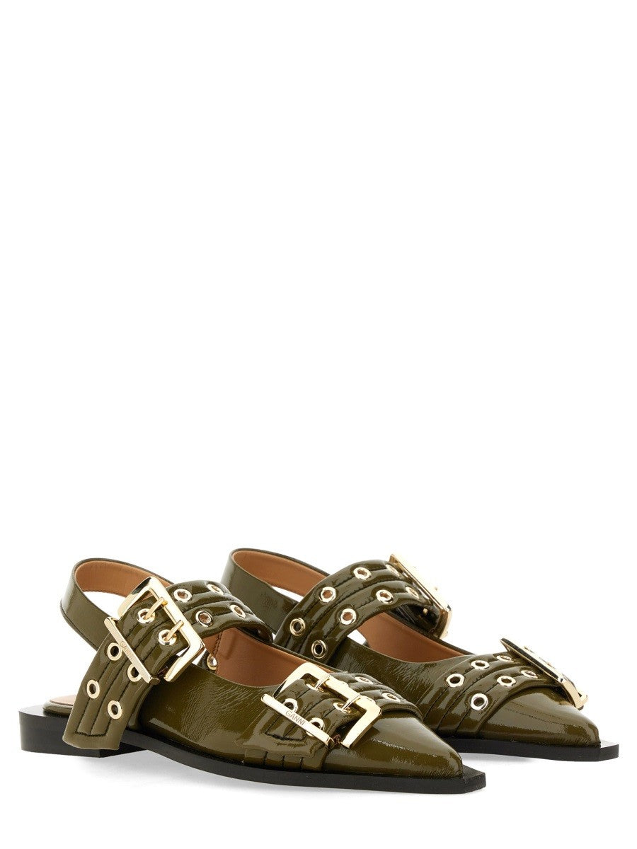 GANNI - Ganni Ballerina With Buckle - Woman-&gt;FOOTWEAR-&gt;FLATS