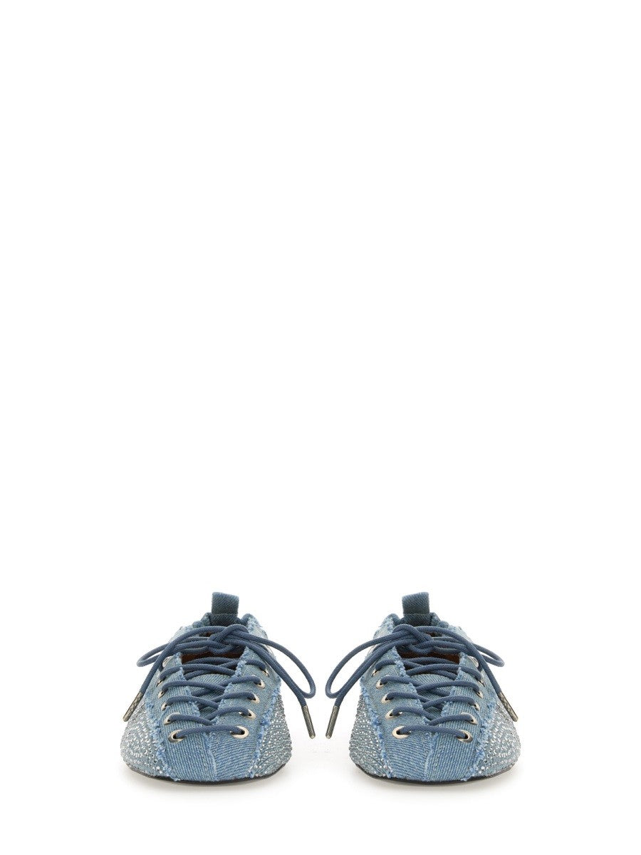 GANNI - Ganni Lace Up Ballerina - Woman-&gt;FOOTWEAR-&gt;FLATS