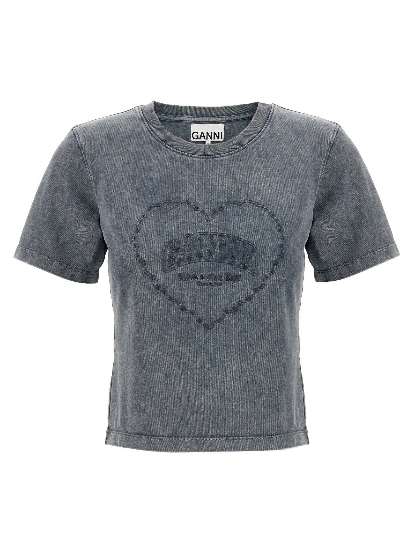 GANNI - GANNI - ’Grey Washed Heart’ T-shirt - Women’s Tops