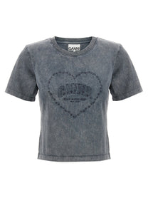 GANNI - GANNI - ’Grey Washed Heart’ T-shirt - Women’s Tops
