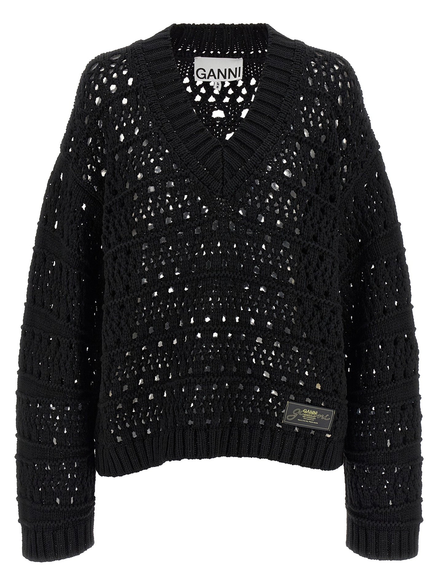 GANNI - GANNI - ’Black Crochet V-neck’ sweater - Women’s Knitwear