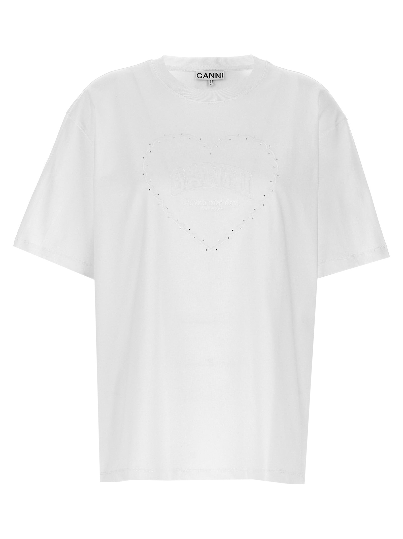 GANNI - GANNI - Rhinestone logo embroidery T-shirt - Women’s Tops