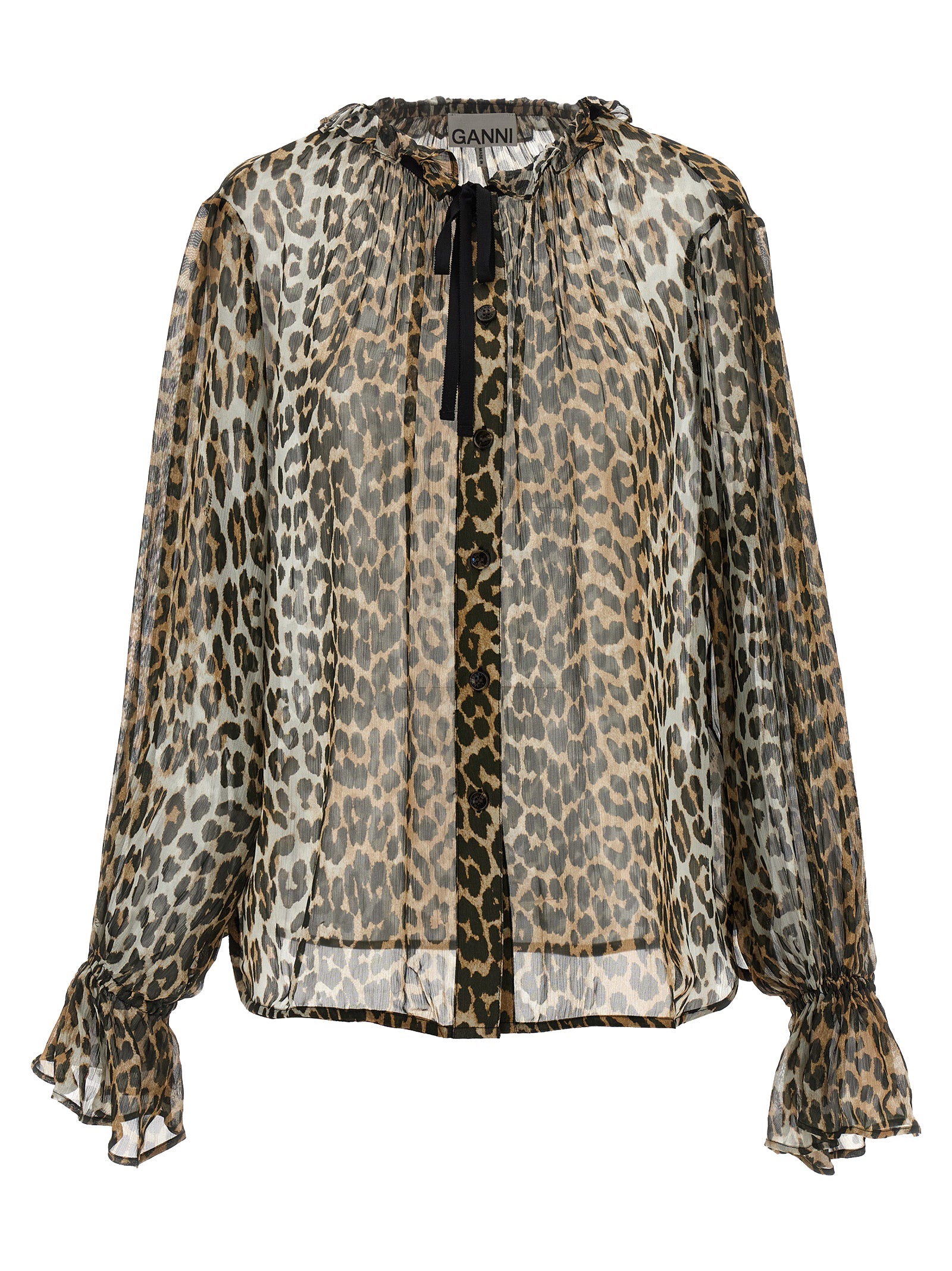 GANNI - GANNI - ’Leopard Print Chiffon Tie String’ shirt - Women’s Tops
