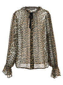 GANNI - GANNI - ’Leopard Print Chiffon Tie String’ shirt - Women’s Tops