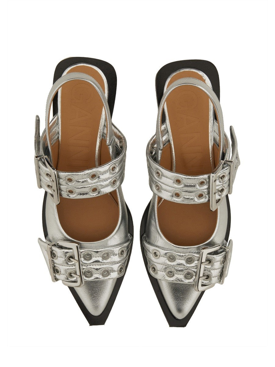 GANNI - Ganni Ballerina With Buckle - Woman-&gt;FOOTWEAR-&gt;FLATS