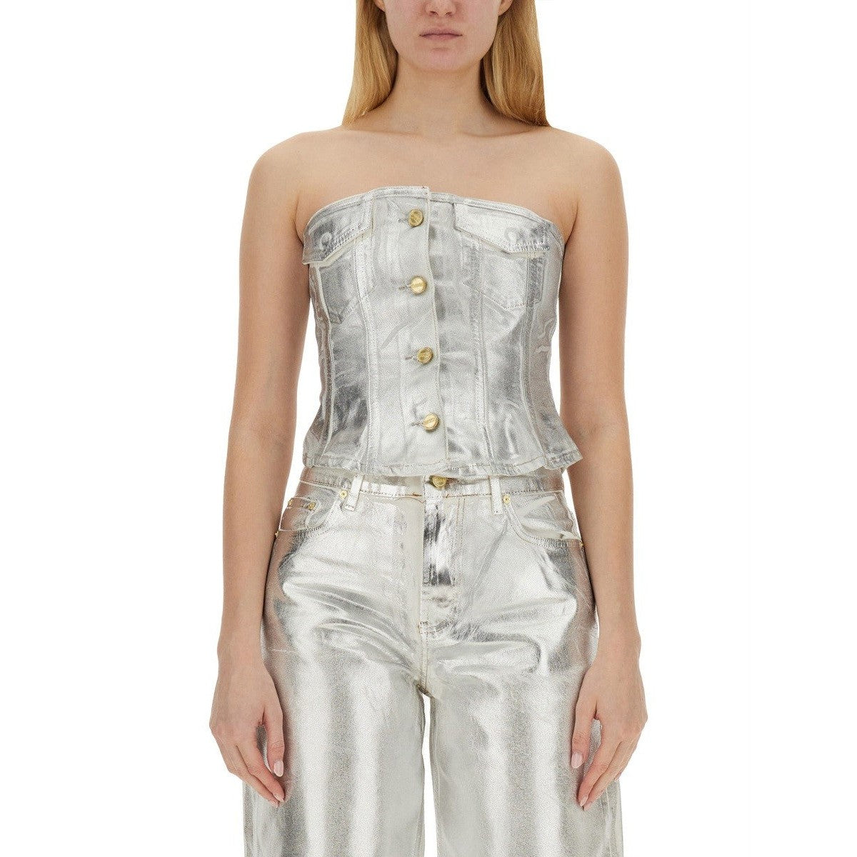 Ganni Silver Foil Denim Corsage