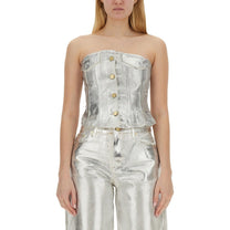 Ganni Silver Foil Denim Corsage