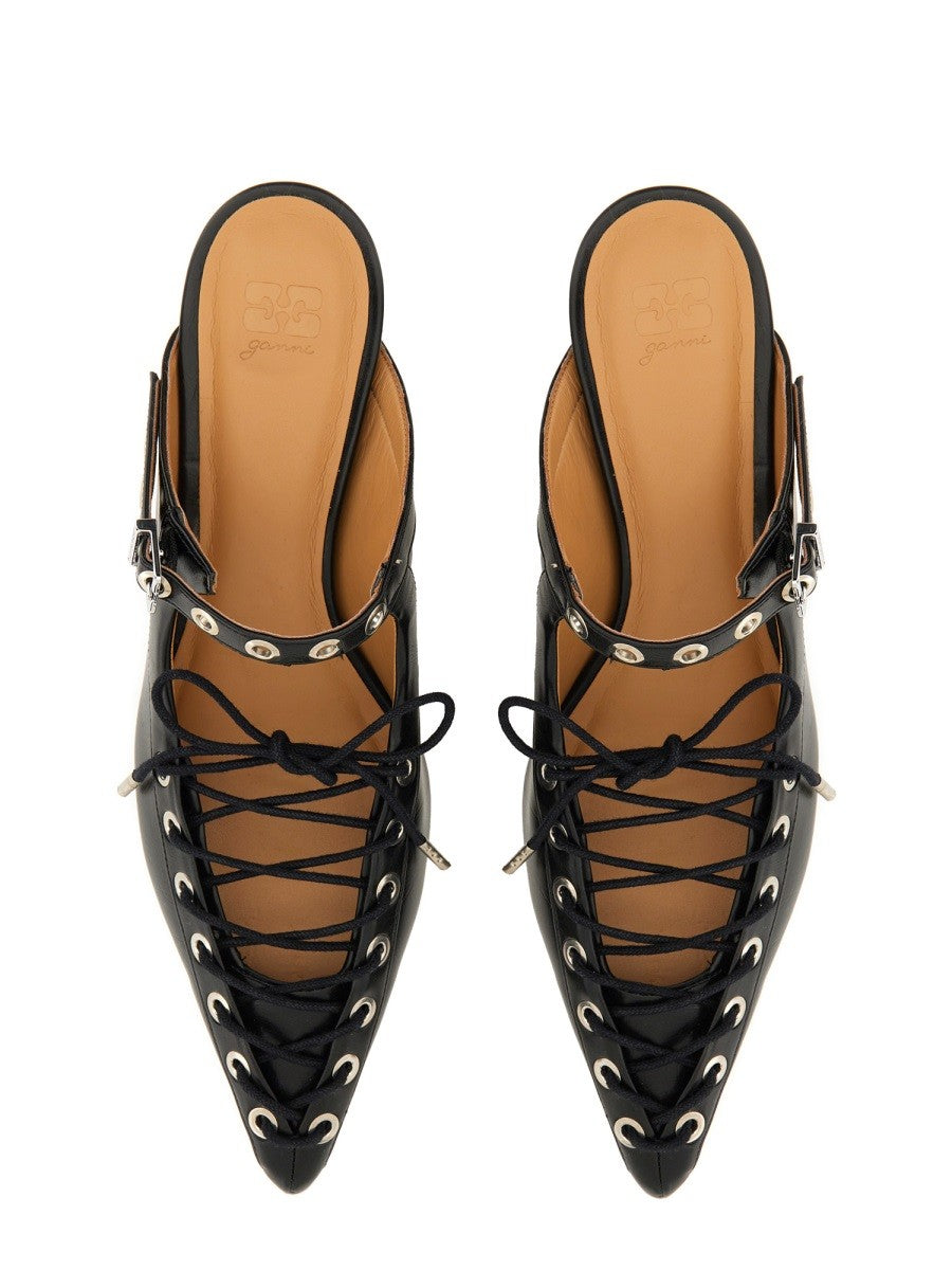 GANNI - Ganni Mule Lace Up - Woman-&gt;FOOTWEAR-&gt;HIGH HEELS