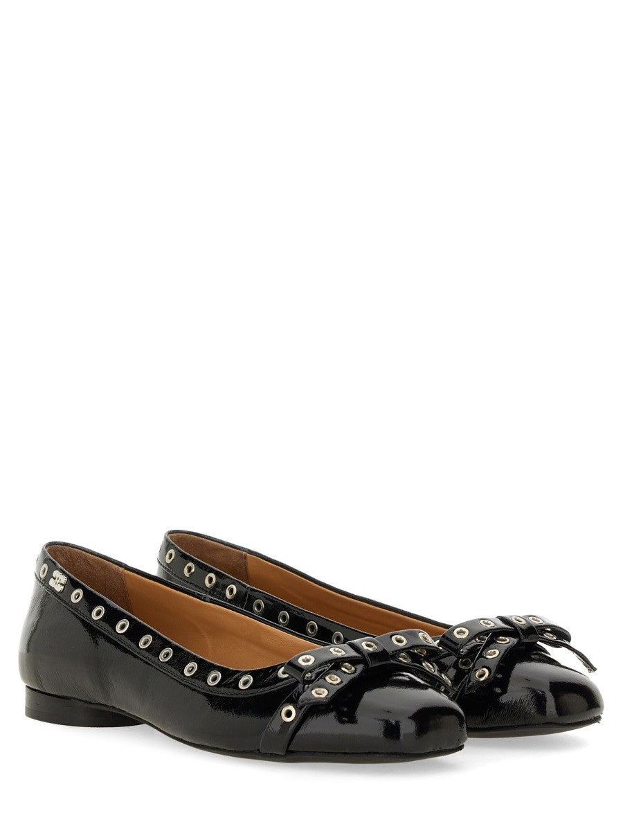 GANNI - Ganni Ballerina With Bow - Woman-&gt;FOOTWEAR-&gt;FLATS