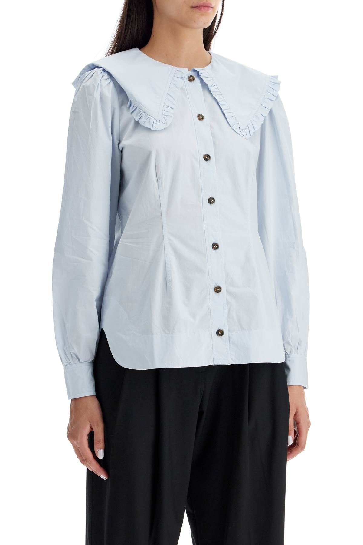 Ganni - Ganni poplin shirt with oversized collar - Topwear