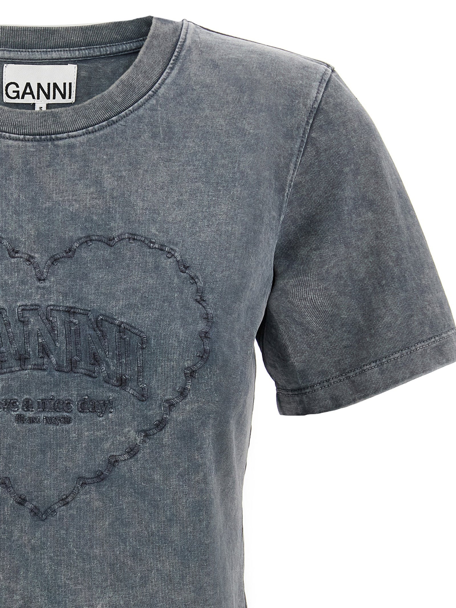 GANNI - GANNI - ’Grey Washed Heart’ T-shirt - Women’s Tops