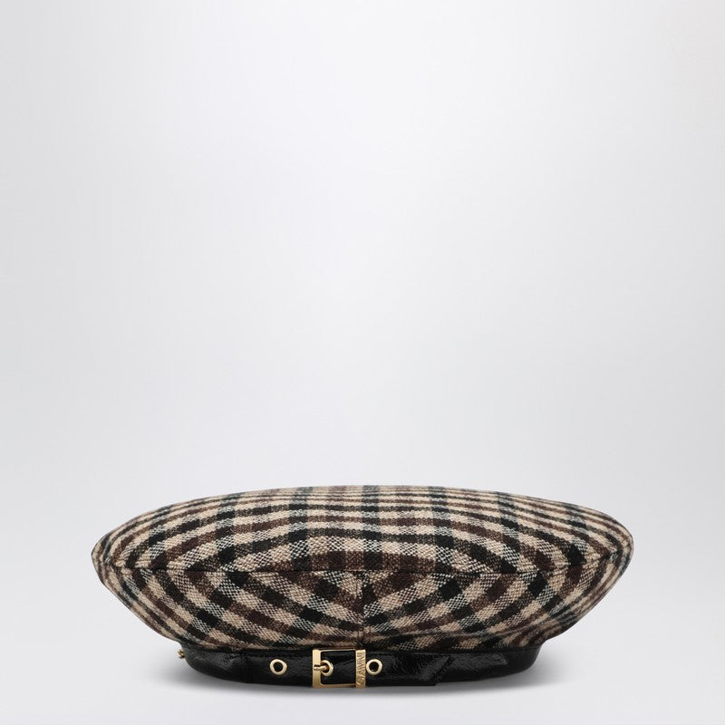 Ganni - GANNI Brown check wool beret - Scarves Hats &amp; Gloves