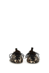 Ganni women’s ballerina lace pattern leopard-print suede low-top sneakers with black laces and classic lace-up design