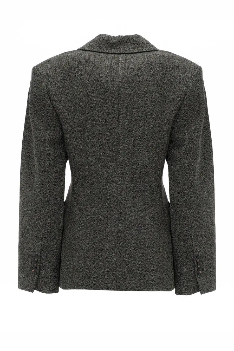 Ganni women’s blazer in dark gray textured wool with classic tailored fit and notched lapel