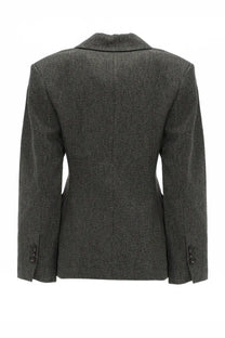 Ganni women’s blazer in dark gray textured wool with classic tailored fit and notched lapel